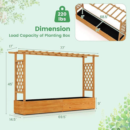 ORALNER Raised Garden Bed with Trellis, Wooden Planter Box with Climbing Frame, Outdoor Elevated Garden Box for Vegetables, Herbs, Flowers, Fruits (Large)