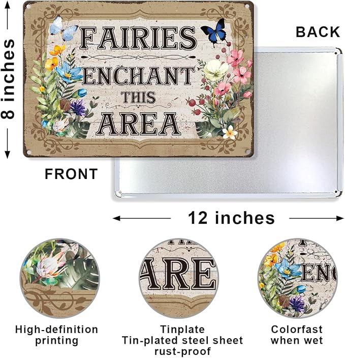 UBIMKWI'm Fairies Enchant This Area Metal Tin, Garden Sign | Vintage Whimsical Garden Wall Art for Outdoor Porch Garden Yard Wall Decor