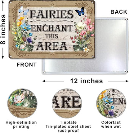 UBIMKWI'm Fairies Enchant This Area Metal Tin, Garden Sign | Vintage Whimsical Garden Wall Art for Outdoor Porch Garden Yard Wall Decor
