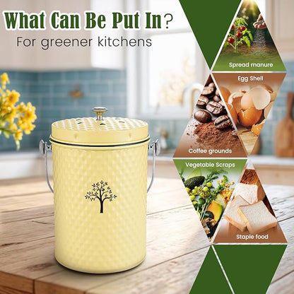 AOSION Countertop Kitchen Odorless Compost Bin with Removable Inner Bucket | 1 Gallon Composter Container,Includes 50 Compost Bags,2 Carbon Filters,Compost Bucket, ideal for food scraps,coffee grounds