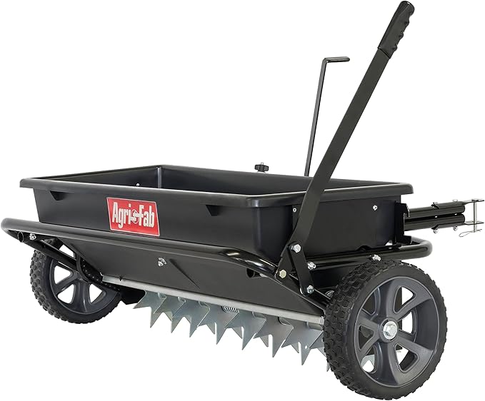 Agri-Fab Tow Behind Spiker Seeder Drop Spreader for Seed, Fertilizer, Salt and Ice Melt, 100 lb Capacity with 32 In Working Width