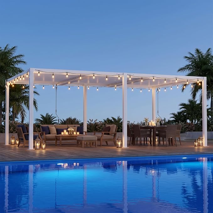 Louvered Pergola 12'x20' Outdoor Pergola with Roof, Heavy Duty Aluminum Frame, Hardtop Gazebo with Adjustable Louvers for Patio, Deck and Backyard, White