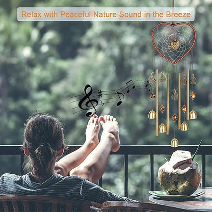 Unique Sweet Heart Dream Catcher Wind Chimes Brass Bell for Outdoor Garden Home Hanging Decoration…