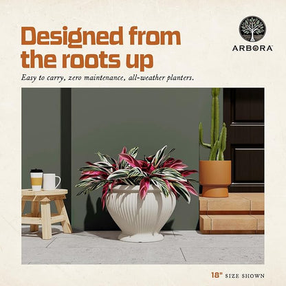ARBORA 18" Cannes Urn Planter - Premium Polyresin Decorative Outdoor Planter with Drillable Drainage Hole for Optional Indoor Use, Lightweight, Weatherproof Plant Pot for Front Step, Garden, Deck