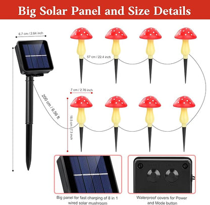 Mushroom Solar Lights Outdoor Waterproof Solar Mushrooms Stake Lights | 8 Mushrooms 8 Mode Whimsical Cute Outside Fariy Garden Yard Lawn Path Decor