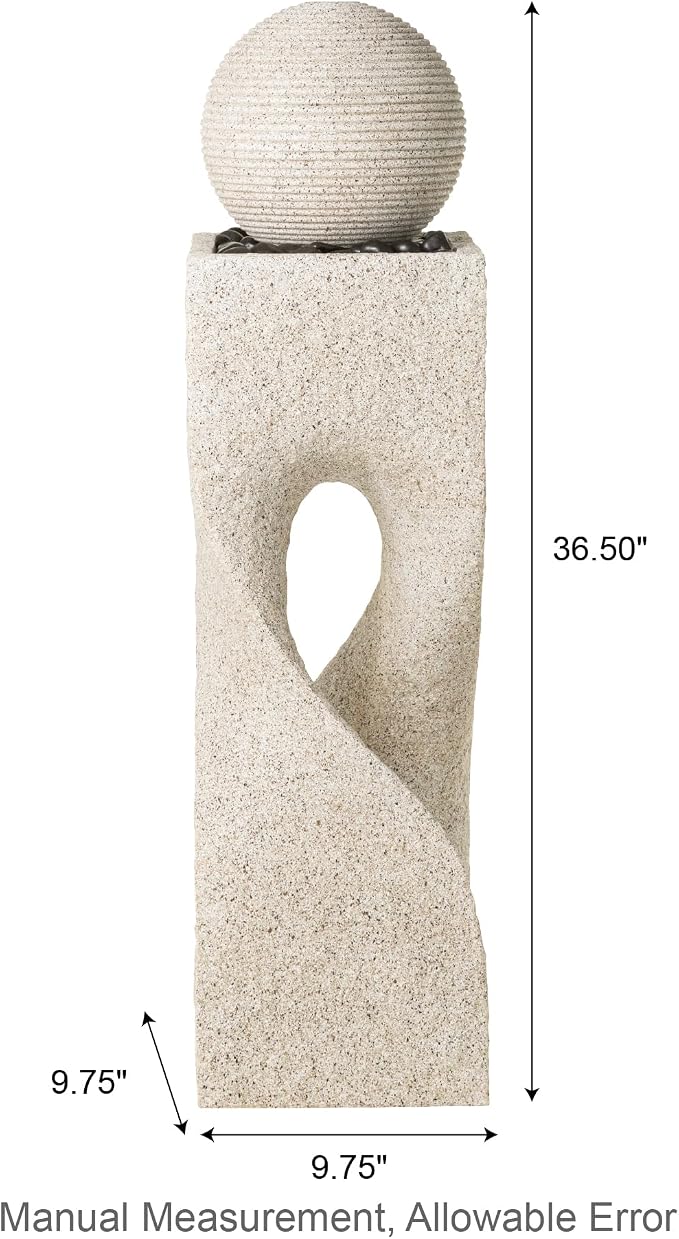 Glitzhome Outdoor Water Fountain with Lights, Outdoor Fountain with Pump, 36.5" H Modern Faux Terrazzo Geometric Pedestal and Sphere Polyresin Garden Fountains for Patio, Balcony, Yard Or Home Decor