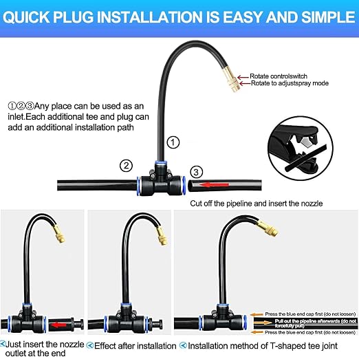 Drip Irrigation Kit Automatic Watering System for Potted Plants, 360 Degree Adjustable Copper Micro Sprinklers, Quick Connect Tubing Fittings for Garden, Lawn, Patio, Balcony (165 FT)