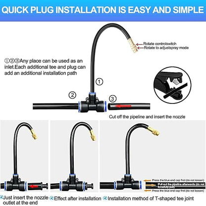 Drip Irrigation Kit Automatic Watering System for Potted Plants, 360 Degree Adjustable Copper Micro Sprinklers, Quick Connect Tubing Fittings for Garden, Lawn, Patio, Balcony (165 FT)
