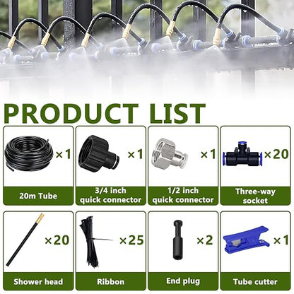 65.6FT/20M Drip Irrigation System, 360° Bendable Irrigation System for Garden, Garden Watering System with Quick Connector and Adjustable Nozzles, Drip Irrigation Kit for Greenhouse, Yard, Plants