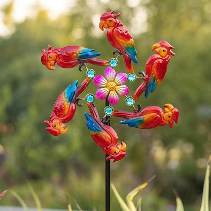 44" Parrot Garden Wind Spinners - Metal Outdoor Stakes Kinetic Wind Spinner Windmills Decor, Wind Sculpture Yard Art Decorations for Patio, Lawn & Garden
