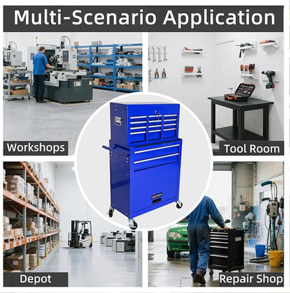 8-Drawer Tool Chest, Detachable Top Box for Garage,Blue | Rolling Mobile Storage Cabinet Organizer with Lockable Wheels for Workshop Utility, Heavy Duty Metal Construction