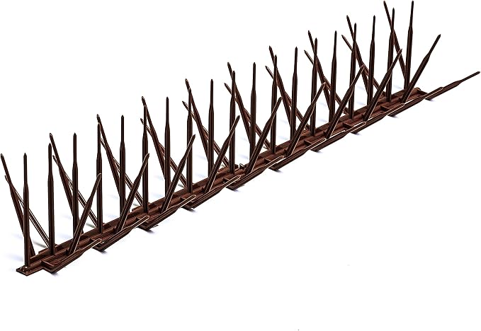 Bird B Gone - Brown Plastic Anti Bird Spikes (24') - Humane Deterrent - Stops Pigeons & Birds from Roosting - UV-Stabilized Polycarbonate - for Rooftops, Ledges, Fences, Etc - Made in USA