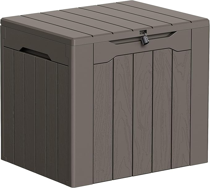 Greesum 33 Gallon Resin Deck Box All Weather Outdoor Storage Boxes for Patio Furniture Set,Outdoor Toys,Garden Tools,Brown