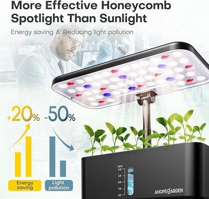 Ahopegarden Indoor Garden Hydroponics Growing System: 10 Pods Plant Germination Kit Herb Vegetable Growth Lamp Countertop with LED Grow Light - Hydrophonic Planter Grower Harvest Lettuce