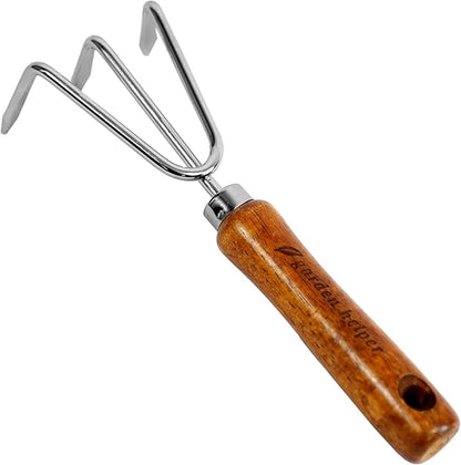 Hand Cultivator Garden Tool 3 Claws - Heavy Duty Japanese Steel with Wood Handle - Manual Small Hand Rake Tiller for Weeding, Digging, Cultivating and Aerating Soil - Made in Japan
