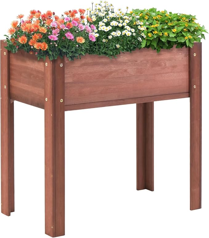 Raised Garden Bed with Legs, 31x16x30 in Planter Boxes Outdoor, Elevated Wooden Planter Box Standing Growing Bed for Gardening, Backyard, Patio and Balcony (Coffee, 31x16x30)