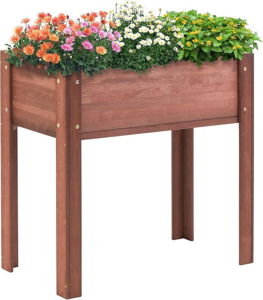 Raised Garden Bed with Legs, 31x16x30 in Planter Boxes Outdoor, Elevated Wooden Planter Box Standing Growing Bed for Gardening, Backyard, Patio and Balcony (Coffee, 31x16x30)