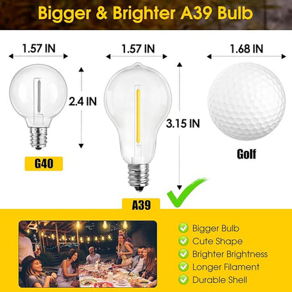Larkvue 100FT LED Outdoor String Lights, Waterproof Patio Lights with 32 Shatterproof Dimmable 2700K A39 Bulbs Hanging Lighting for Outside Backyard