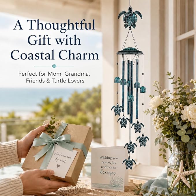 LESES Wind Chimes Sea Turtle Wind Chime for Outside with 4 Aluminum Tubes, Windchimes Outdoors Clearance Home Garden Patio Decor Memorial Wind Chimes for Mom Grandma Unique Birthday Festival Gifts