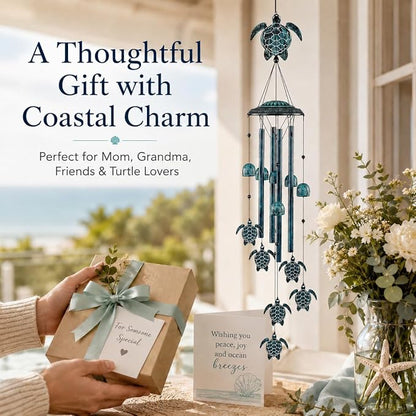LESES Wind Chimes Sea Turtle Wind Chime for Outside with 4 Aluminum Tubes, Windchimes Outdoors Clearance Home Garden Patio Decor Memorial Wind Chimes for Mom Grandma Unique Birthday Festival Gifts