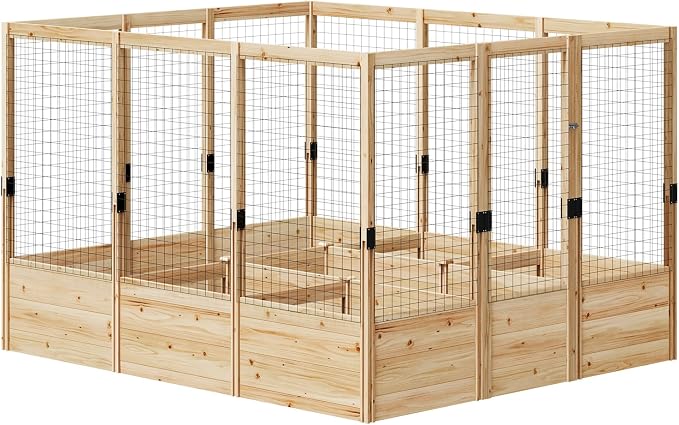 AMERLIFE Raised Garden Bed with 19" Depth Planter Box, Outdoor Wooden Raised Garden Bed Planter with Deer Proof Fence, 7.5Wx9Dx6H, for Vegetables, Flowers and Herbs