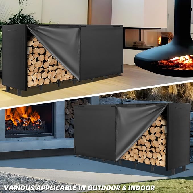 DNKMOR 8FT Firewood Rack with Waterproof Cover,Heavy Duty Firewood Storage Log Holder for Outdoor&Indoor,Fireplace Wood Rack with 600D Oxford Fabric