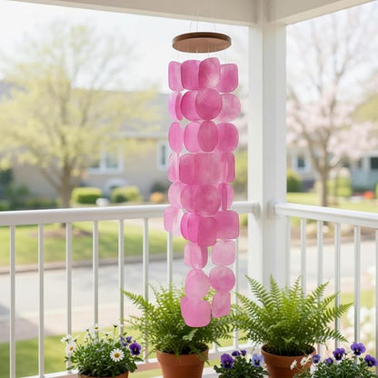 Solange & Frances Pink Capiz Shells Wind Chimes. Spring Decor Wind Chimes for Outside Garden Decor. Unique Birthday Gifts for Women, Gift for Men, and Gifts for Grandma