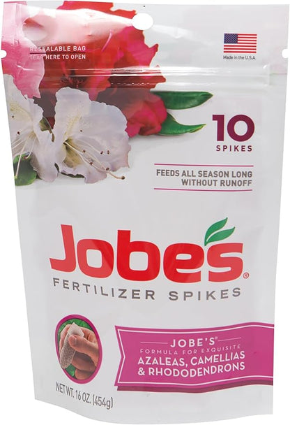 Jobe’s Garden Fertilizer Spikes, Organic Fertilizer for Azaleas, Camellias, Rhododendrons, and Other Acid Loving Plants, 10 Spikes (Pack of 12)