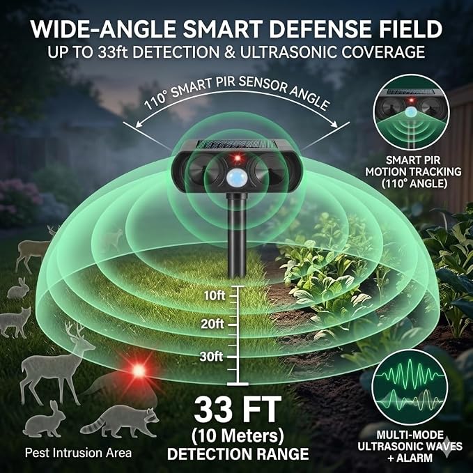 2026 2Pack Sonic Fortress Pro Deer Repellent Devices Solar Ultrasonic Animal Repellent with Motion Sensor,Squirrel Fortress Pro Raccoon Repellent to Scare Cat Skunk Rabbit Out of Plants Yard Garden