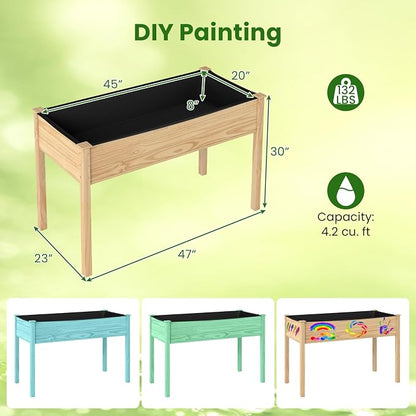 S AFSTAR 2 Pieces Wooden Raised Garden Bed with Legs, Planter Box with Liner & Drainage Holes for Vegetable Flower Herb, Indoor Outdoor Elevated Gardening Box for Backyard Patio Balcony