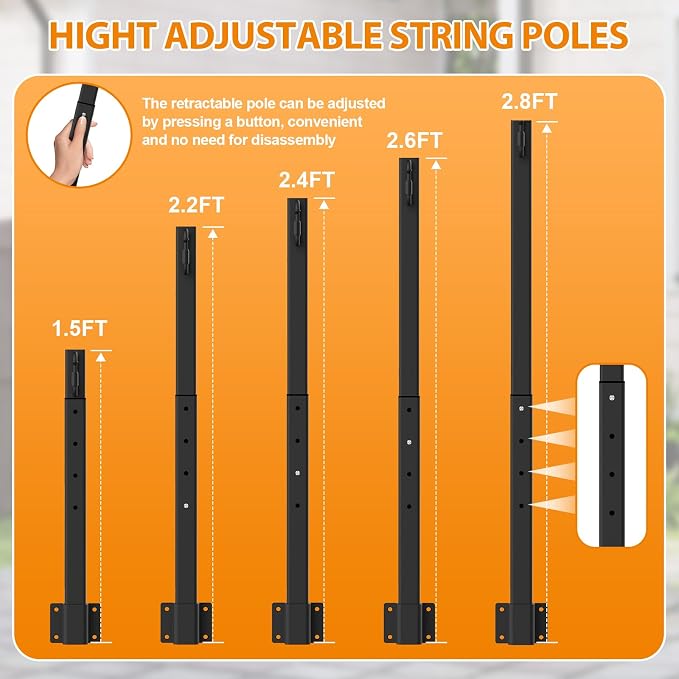 LETIANPAI 6 Pack String Light Poles,2.8 Ft Metal Poles for Outdoor String Lights,Outdoor Light Poles,Poles/Post/Stand for Outside