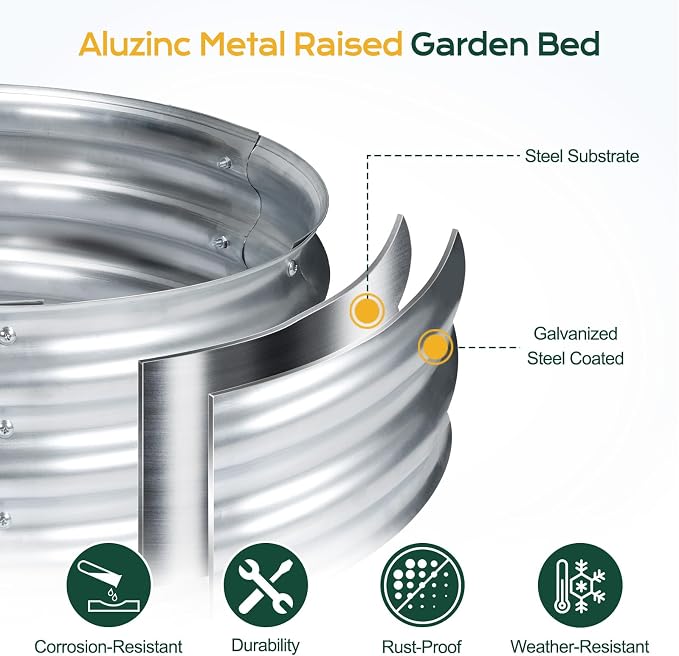 Aoodor Galvanized Raised Garden Bed Kit, 6.9 x 2 x 1 Ft, Oval Planter Box for Vegetables, Flowers, and Herbs, Outdoor Use, Silver