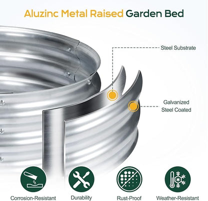 Aoodor Galvanized Raised Garden Bed Kit, 6.6 x 2.6 x 1.4 Ft, Oval Planter Box for Vegetables, Flowers, and Herbs, Outdoor Use, Silver