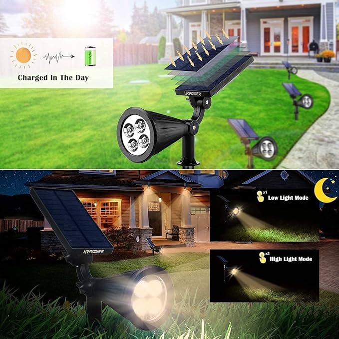 URPOWER Solar Lights Outdoor, 6 Pack 2-in-1 Solar Spot Lights Waterproof with 2 Lighting Modes, Adjustable Solar Powered Spotlights Auto On/Off Landscape Lights for Yard Garden Pathway, Warm White