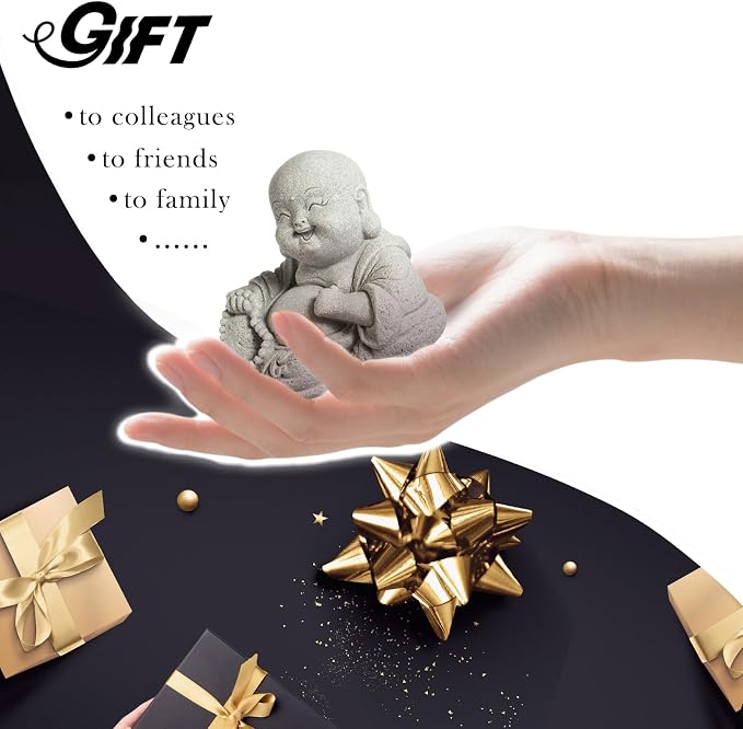 Little Buddha Statue for Home, Laughing Buddha Statue - Stone Meditation Zen Decor, Handmade Baby Buddha Figurine, Buda Indoor/Outdoor Aquarium Tank Desktop Decoration (Buddha Sculpture)