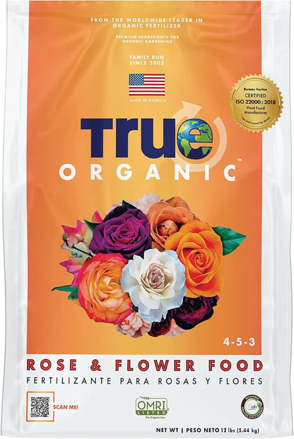 True Organic Rose & Flower Food – Organic Fertilizer for Stunning Blooms – 12lb Bag Covers 210 Sq. Ft.
