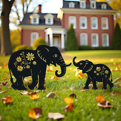 WACLSTDAY Elephant Metal Garden Stakes Decorative, Gifts for Women/Men/Elephant Lovers, Black Silhouette Statues Summer Outdoor Decorations for Garden, Yard, Lawn, Pathway,Patio,Outside