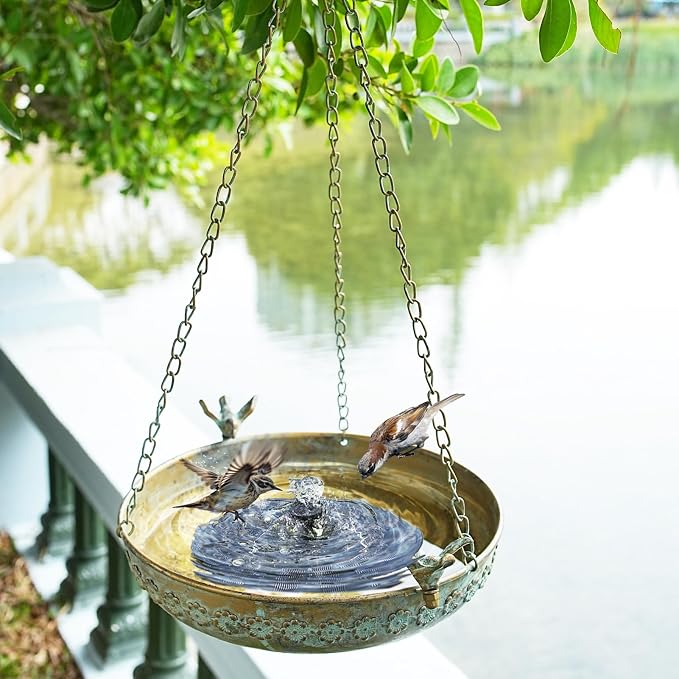 Hanging Bird Bath, Metal BirdBaths for Outdoors, Birdbath Hanging for Outside Bird Feeder Seed Tray Garden Yard Decor