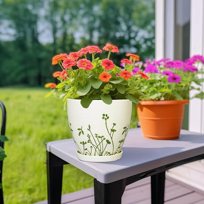 MPotTo Ceramic Plant Pot, 6.8 Inch, White | Indoor Flower Pot, Drainage Hole and Saucer, Decorative Boho Round, Outdoor Indoor Planter