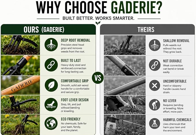 Premium Stand Up Weed Puller Tool with Long Bamboo Handle – Garden Weeder & Remover, 4-Claw Steel Head, Dandelion Digger for Lawn Care – Gardening Gift for Grandpa & Dad