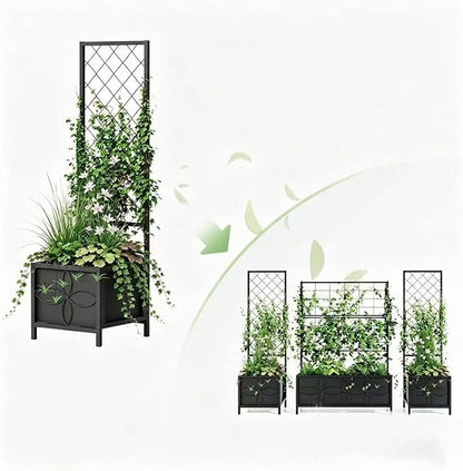 Zhongma 15.75 x 15.75 x 55 in Raised Garden Bed with Trellis,Heavy Duty Plant Box for Climbing Plants with Drainage Hole, Metal Lattice Planter Gardon Box with Inner Fabric Liners.