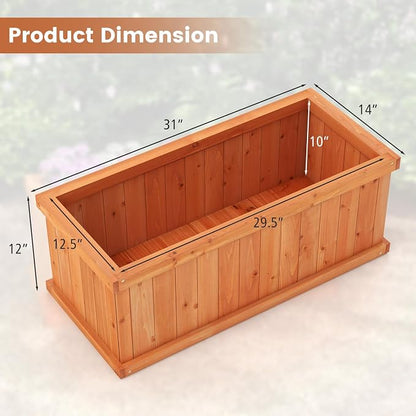 S AFSTAR Raised Garden Bed, 31” X 14” X 12” Fir Wood Rectangle Planter Box W/4 Drainage Holes & Detachable Base Plate, Raised Bed Planter Kit Box, Indoor & Outdoor Container for Patio Backyard