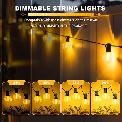 LAMPHOME LED Outdoor String Light, 26Feet Patio Lights with12+1Edison Shatterproof Bulbs(1Spare), UL Waterproof Outside Lights connectable Dimmable for Backyard Porch Decor,Yellow