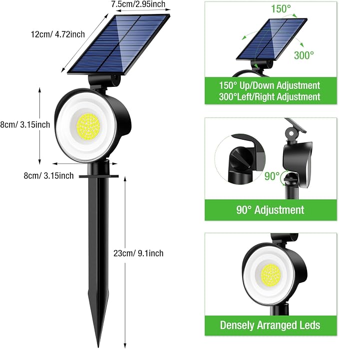 nipify 2 Pack Solar Spot Lights Outdoor Waterproof with 3 Modes, Solar Spotlight Light for Outside Yard Landscape Lighting Pathway Lights Wall,Warm White
