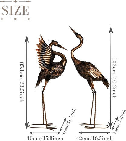 TERESA'S COLLECTIONS Yard Decorations Outdoor Garden Statues, Brass Metal Crane Yard Art, 33-39" Lawn Ornaments for Backyard,Outside Porch,Patio,Heron Decoy Bird Garden Decor,Set of 2,Gifts for Mom