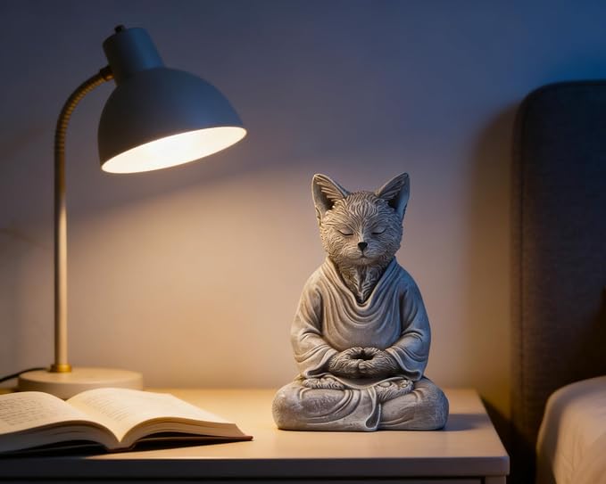 Cat Zen Buddha Meditating Statue Decor, 7 inch Suitable for Home Office Desk Shelf, Gift for Cat Enthusiasts Zen Practitioners