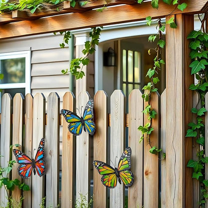 EOORAU Metal Butterfly Wall Decor - 3 Pack Lifelike Butterflies Wall Art Sculpture Hanging Decorations for Indoor or Outdoor, Yard Patio Fence Garden Decoration