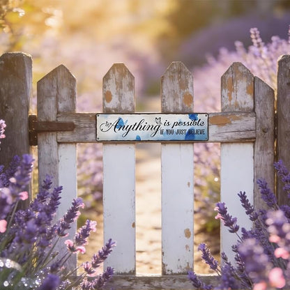 Garden Metal Tin Sign, Vintage Farmhouse Decor, Anything Is Possible If You Just Believe, Butterfly Wall Decor for Yard Fence Porch, Inspirational Indoor Outdoor Garden Decoration, 15.7 x 3.9 Inches