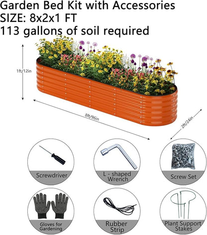 ZFHgarden Galvanized Metal Planter Raised Garden Bed Kit for Gardening Outdoor，8x2x1ft Planter Grow Garden Box Raised Flower Bed，Long Vegetable Clearance Herb Raised Garden Beds for Gardening