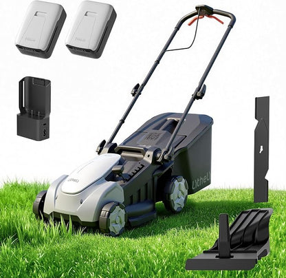 Litheli 16″ Cordless Mower, 40V Brushless Push Mower, 6 Heights (25-75mm), 50L Bag & Mulching, Quiet & Lightweight, 2×5.0Ah Batteries & Charger Included